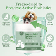 FAYWELL - Freeze-dried Probiotics Chews Supplement for Dogs & Cats, 5-in-1 Probiotic Blend for Digestive and Gut Health, 120ct/300g